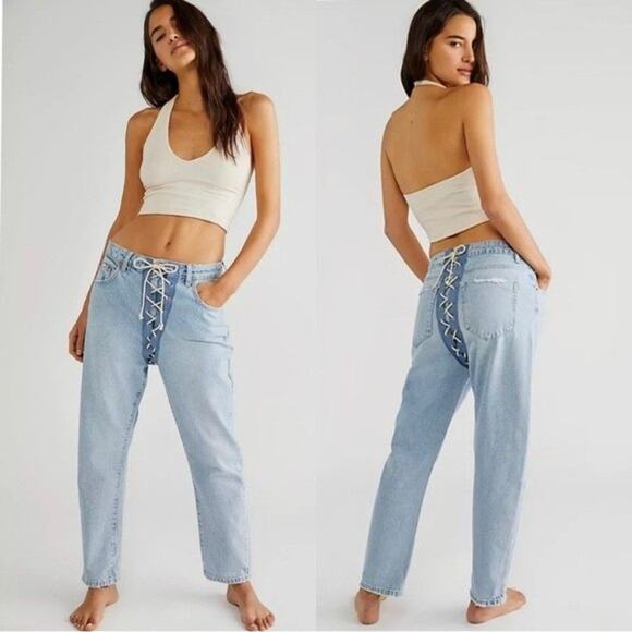 Free People x OneTeaspoon Laced Bandits Jeans Brand New‎ Relaxed Straight Leg 26 - Picture 1 of 10